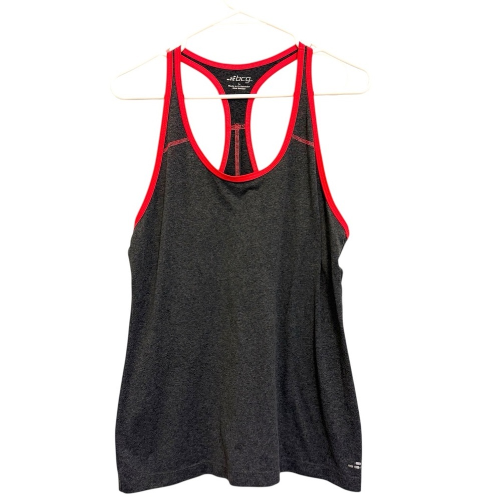 2$15 BCG Charcoal Gray & Neon Pink/Ref Racerback Athletic Tank Top – Size L